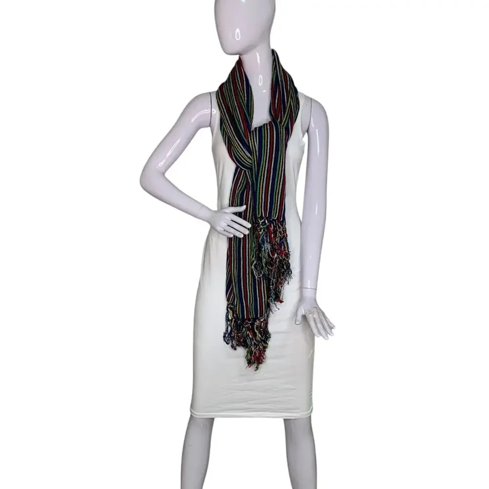 Shawl-Wrap-Scarf Multicolor Striped With Fringe